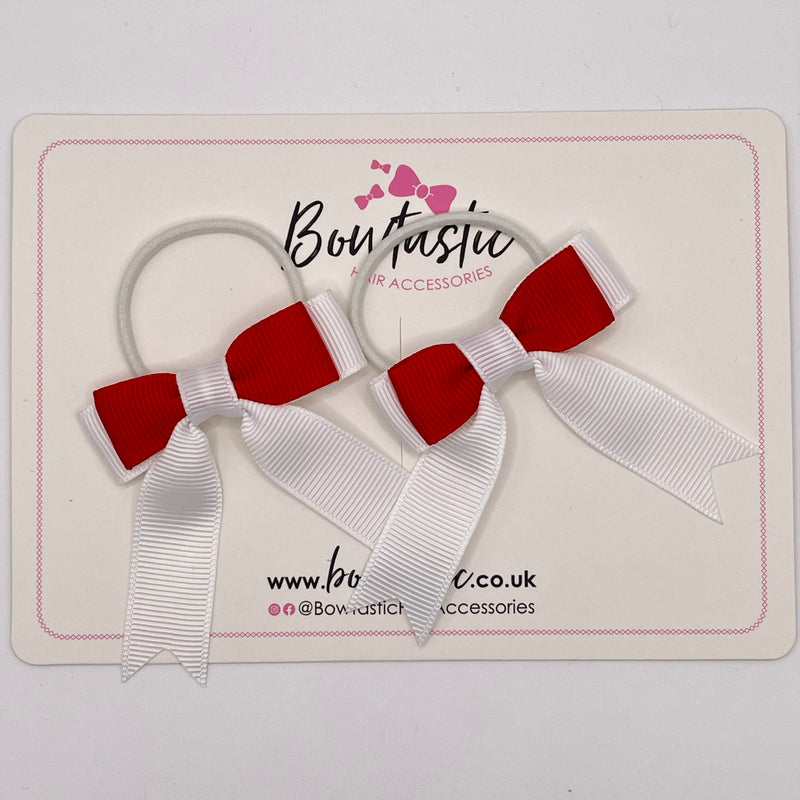 2 Inch Tail Bow Thin Elastic - Red & White - 2 Pack