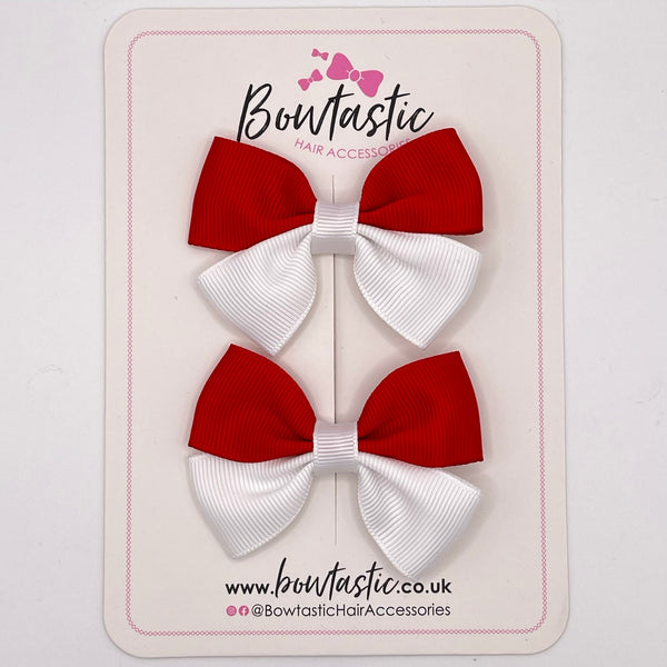 2.5 Inch Butterfly Bow - White & Red - 2 Pack