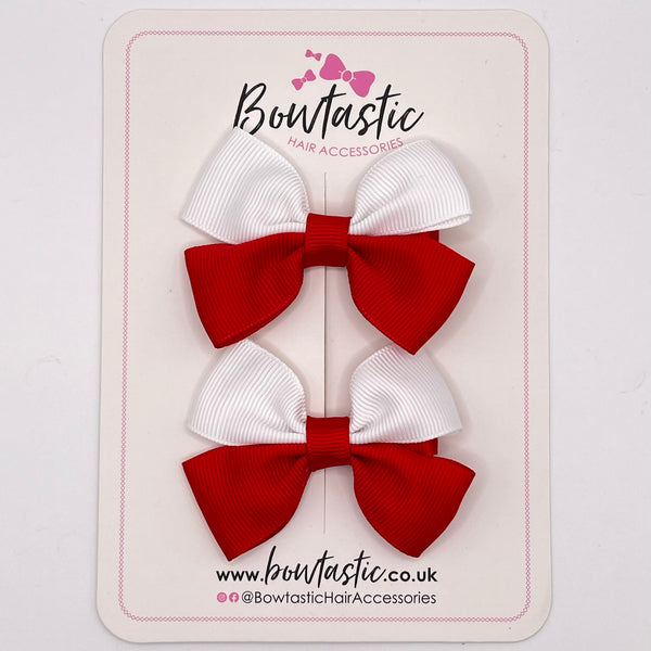 2.5 Inch Butterfly Bow - Red & White - 2 Pack