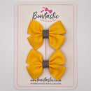 2.5 Inch Butterfly Bow - Yellow Gold & Metal Grey - 2 Pack
