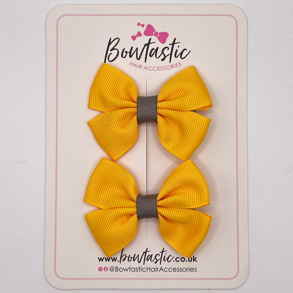 2.5 Inch Butterfly Bow - Yellow Gold & Metal Grey - 2 Pack