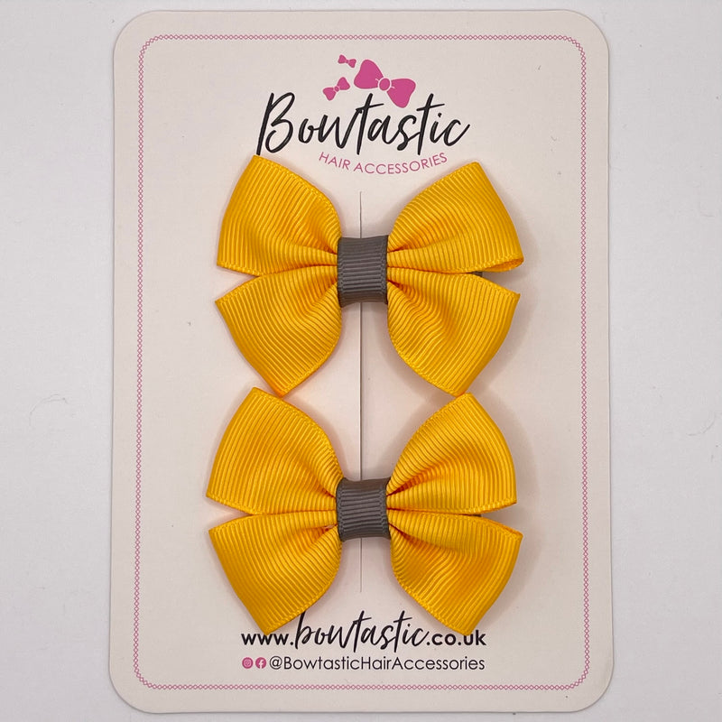 2.5 Inch Butterfly Bow - Yellow Gold & Metal Grey - 2 Pack