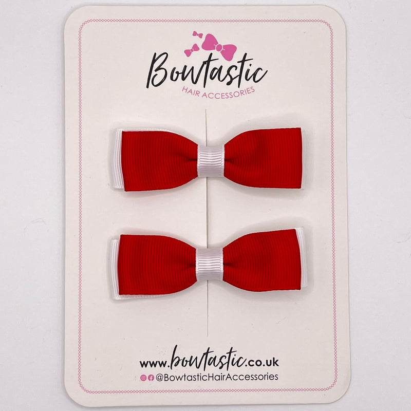 2.75 Inch Flat Bows - Red & White - 2 Pack