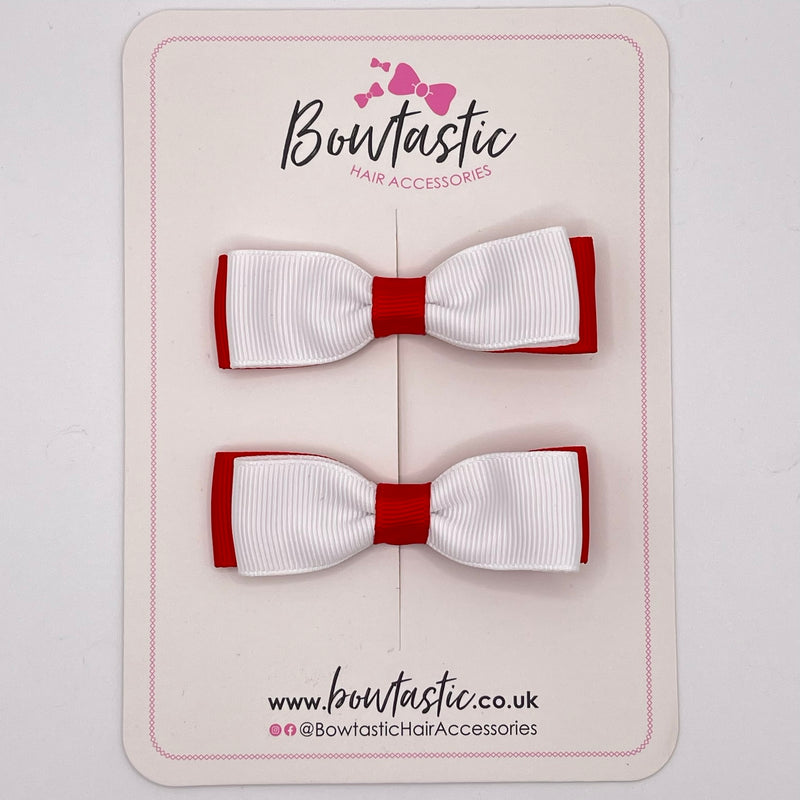 2.75 Inch Flat Bows - White & Red - 2 Pack