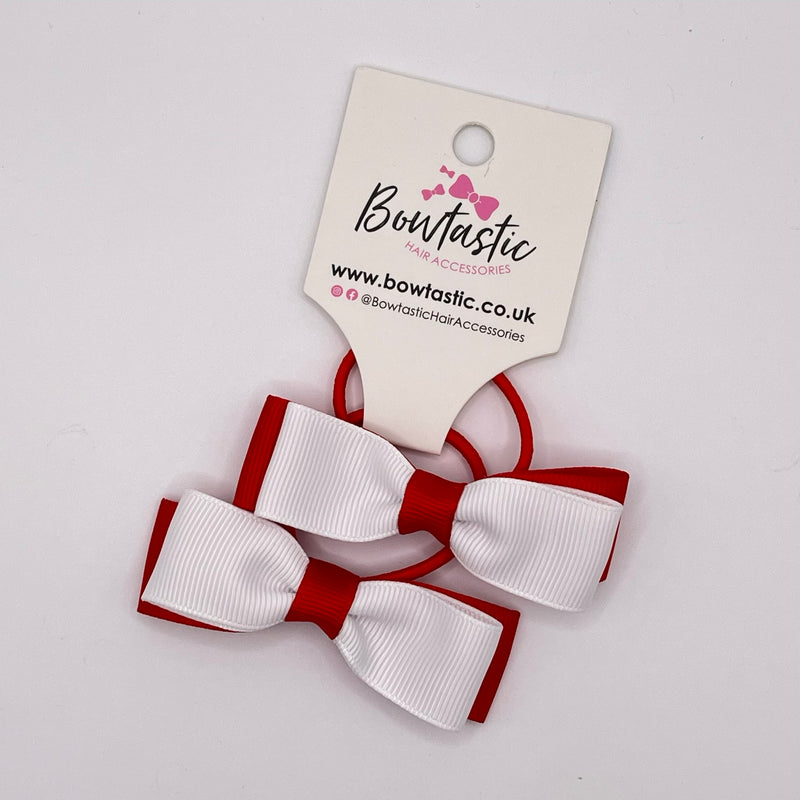 2.75 Inch Flat Bows Thin Elastic - White & Red - 2 Pack