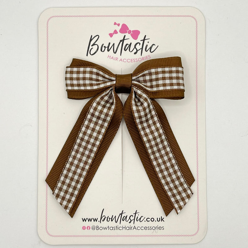 2.75 Inch Tail Bow - Brown & Brown Gingham