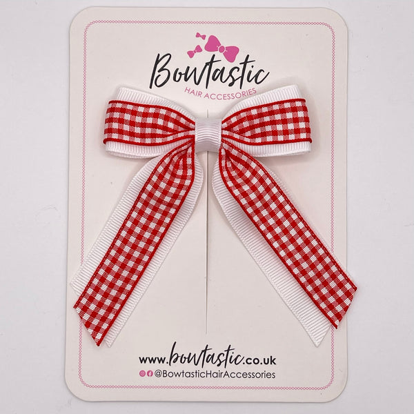 2.75 Inch Tail Bow - Red & White Gingham