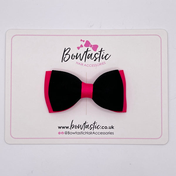 3 Inch Flat Double Bow - Black & Shocking Pink