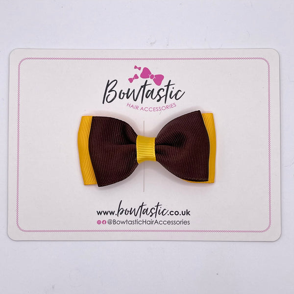 3 Inch Flat Double Bow - Brown & Yellow Gold