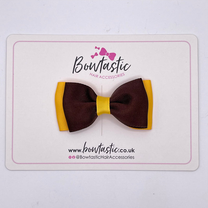 3 Inch Flat Double Bow - Brown & Yellow Gold