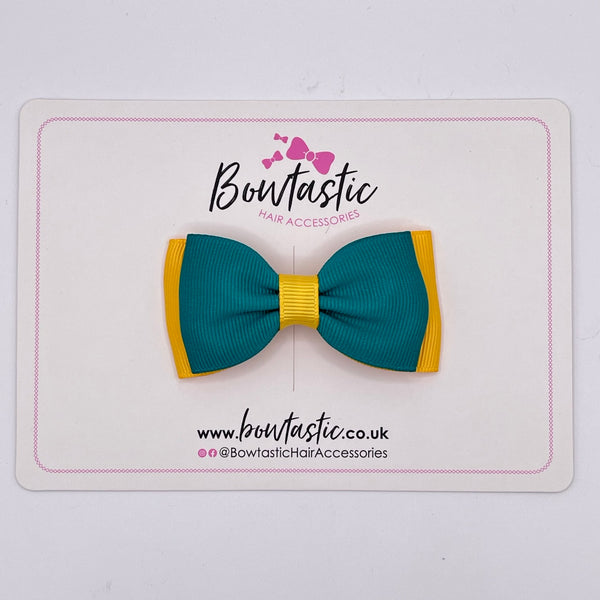 3 Inch Flat Double Bow - Jade Green & Yellow Gold