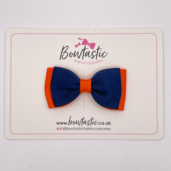 3 Inch Flat Double Bow - Navy & Russet Orange