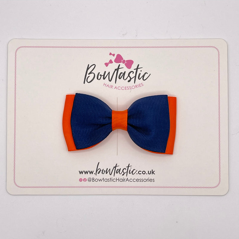 3 Inch Flat Double Bow - Navy & Russet Orange