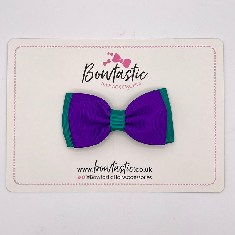 3 Inch Flat Double Bow - Purple & Jade Green