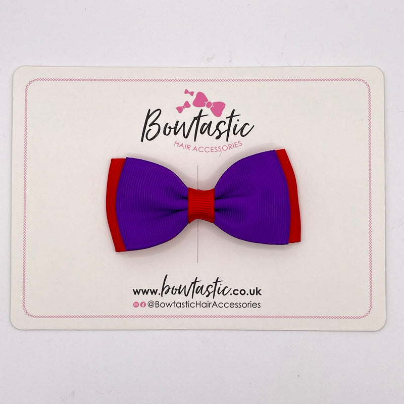 3 Inch Flat Double Bow - Purple & Red