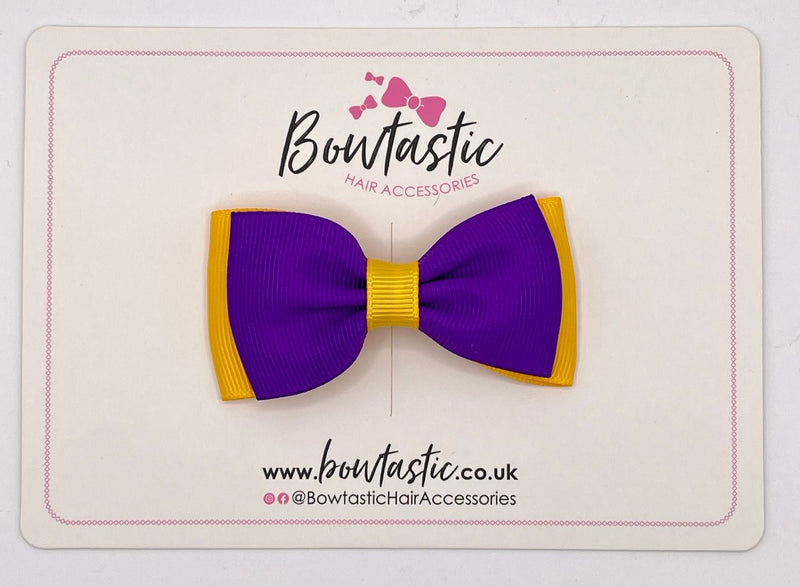 3 Inch Flat Double Bow - Purple & Yellow Gold