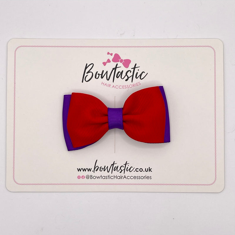 3 Inch Flat Double Bow - Red & Purple