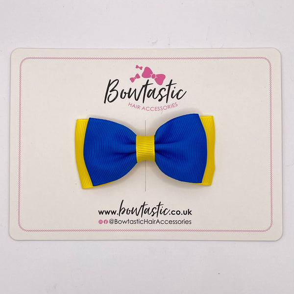 3 Inch Flat Double Bow - Royal Blue & Daffodil