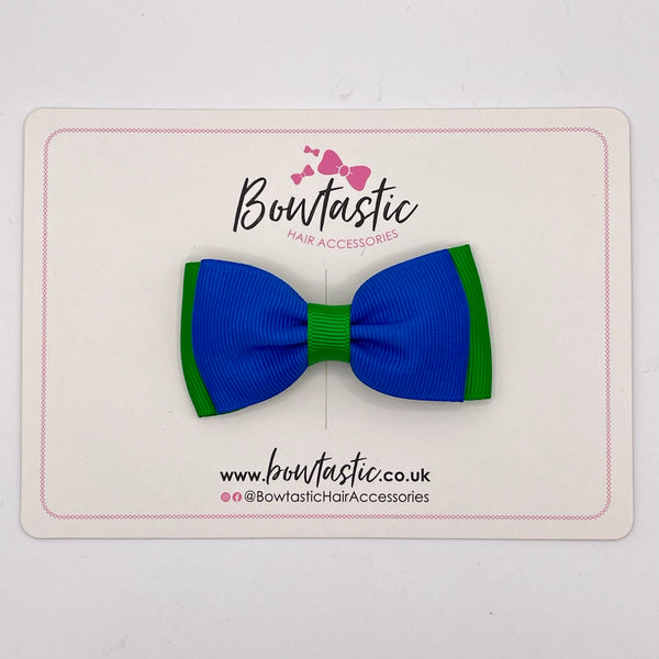 3 Inch Flat Double Bow - Royal Blue & Emerald Green