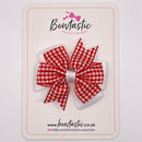 3 Inch Pinwheel Bow Thin Elastic - Red & White Gingham