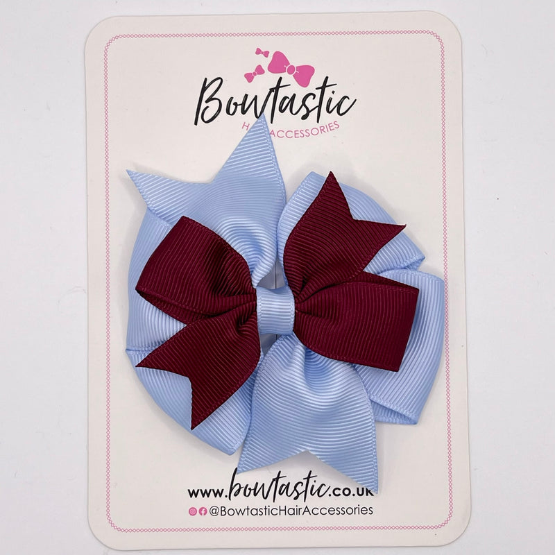 3.5 inch 2 Layer Pinwheel Bow Thin Elastic - Burgundy & Bluebell