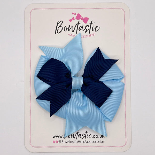 3.5 inch 2 Layer Pinwheel Bow Thin Elastic - Navy & Blue Topaz