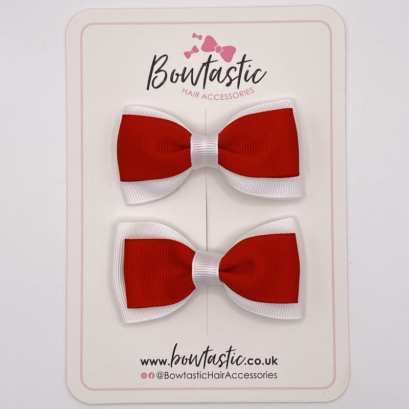 3 Inch Tuxedo Double Bow - Red & White - 2 Pack