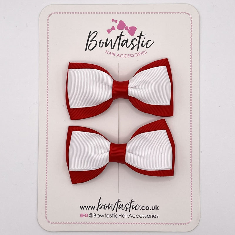 3 Inch Tuxedo Double Bow - White & Red - 2 Pack