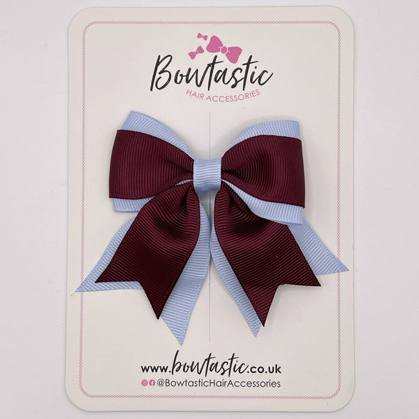 3 Inch Flat 2 Layer Tail Bow - Burgundy & Bluebell