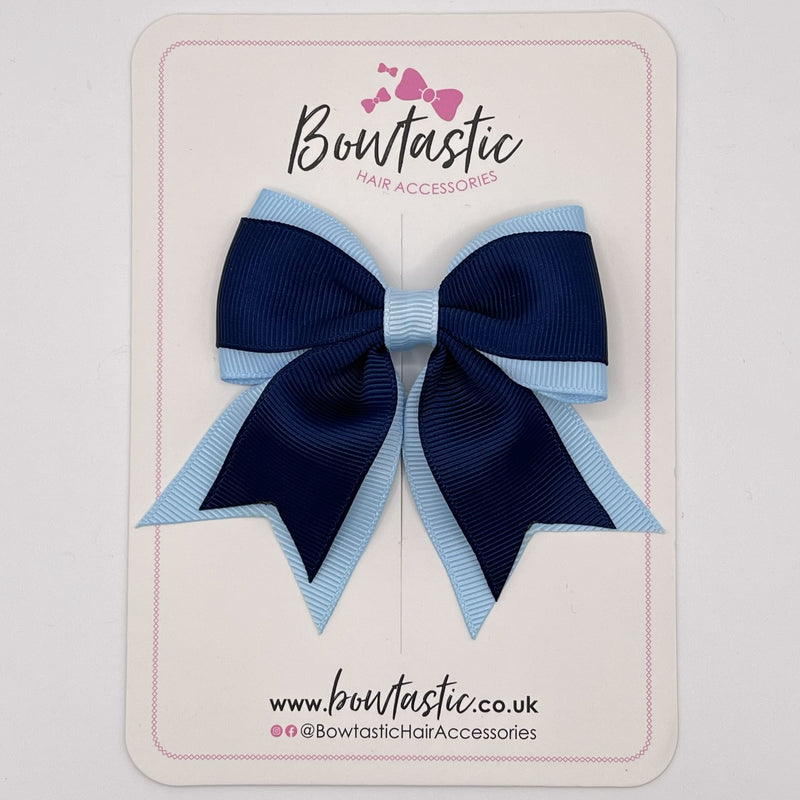 3 Inch Flat 2 Layer Tail Bow - Navy & Blue Topaz