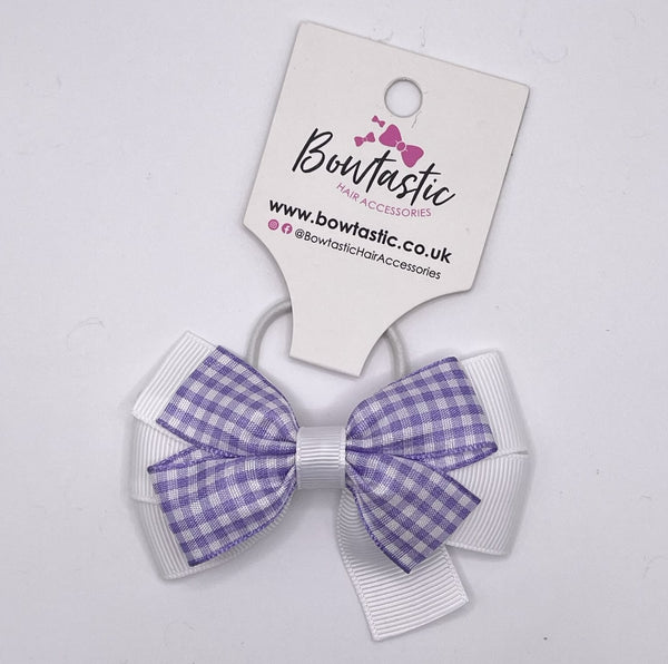 3.25 Inch Flat Bow Thin Elastic - Lilac & White Gingham