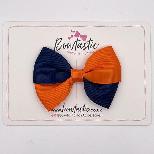 3.5 Inch Twist Bow - Navy & Russet Orange