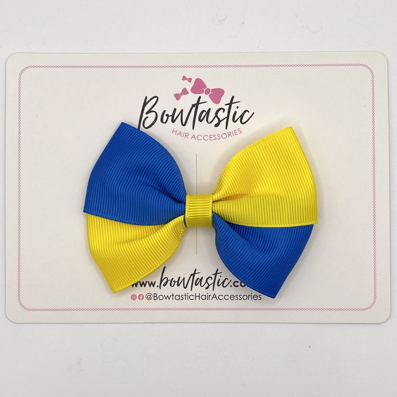 3.5 Inch Twist Bow - Royal Blue & Daffodil