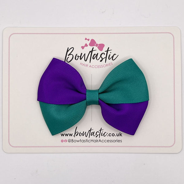 3.5 Inch Twist Bow - Purple & Jade Green