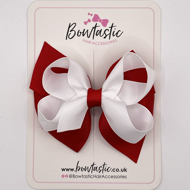 4 Inch Double Bow - White & Red