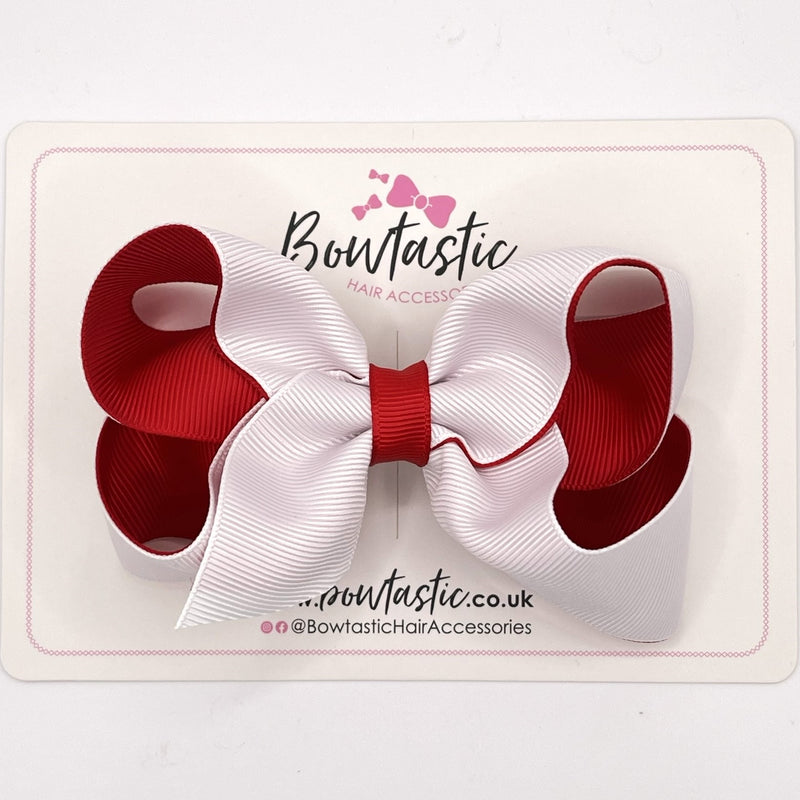 4 Inch Double Ribbon Bow - White & Red