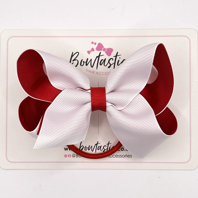 4 Inch Double Ribbon Bow Bobble - White & Red