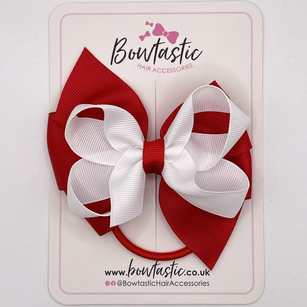 4 Inch Double Bow Bobble - White & Red