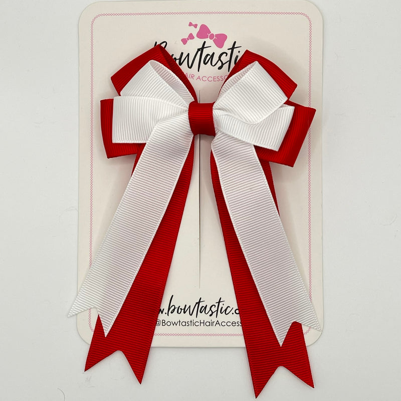 4 Inch Tail Bow - White & Red