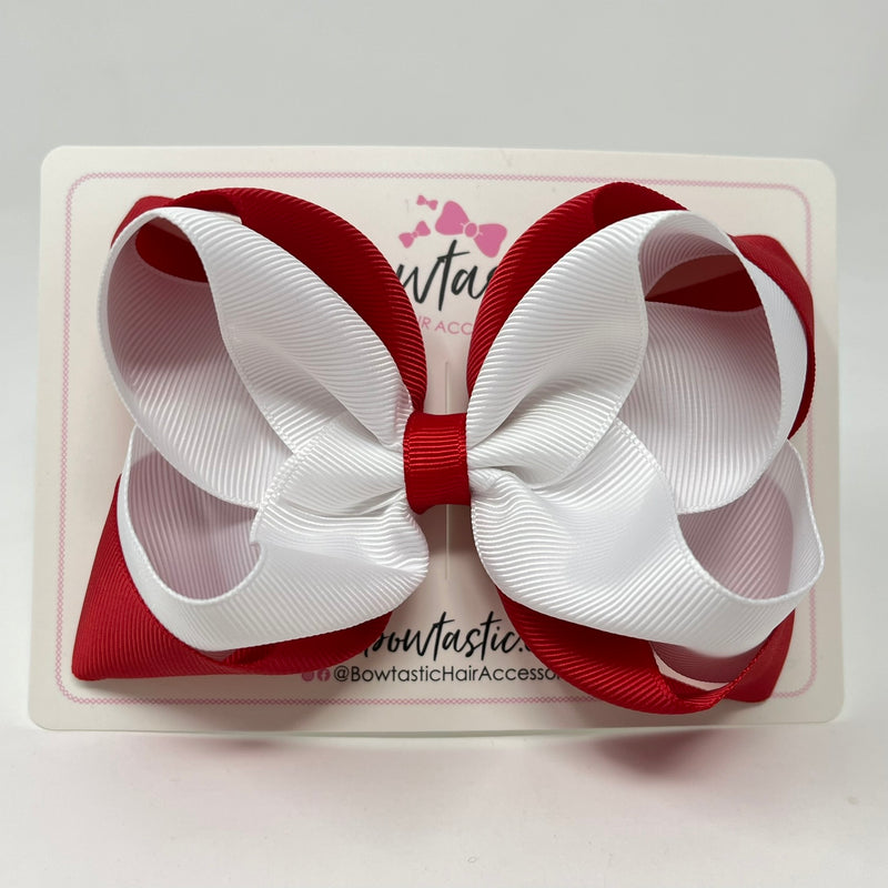 5 inch Double Bow - White & Red