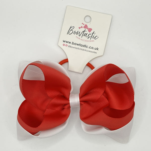 5 inch Double Bow Bobble - Red & White