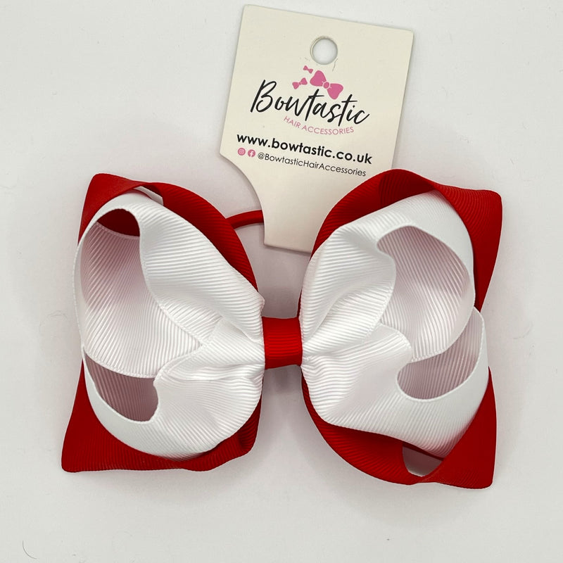 5 inch Double Bow Bobble - White & Red