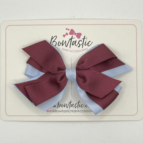 4 Inch 3 Layer Bow - Burgundy & Bluebell