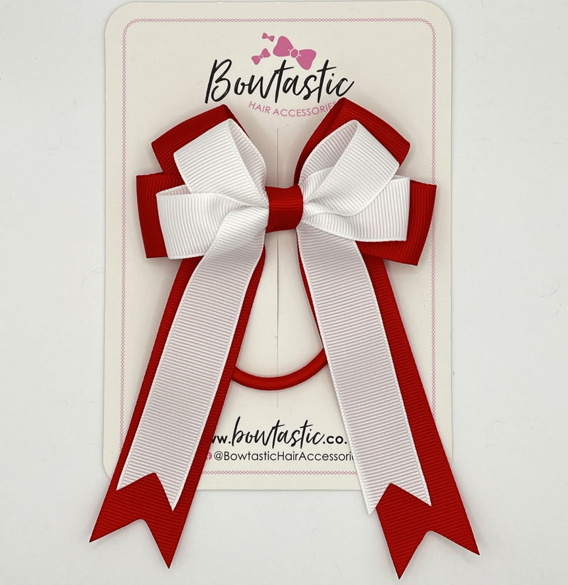 4 Inch Tail Bow Bobble - White & Red