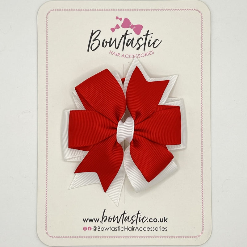 3 Inch Double Pinwheel Bow Thin Elastic - Red & White