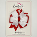 3 Inch Double Pinwheel Bow Thin Elastic - White & Red