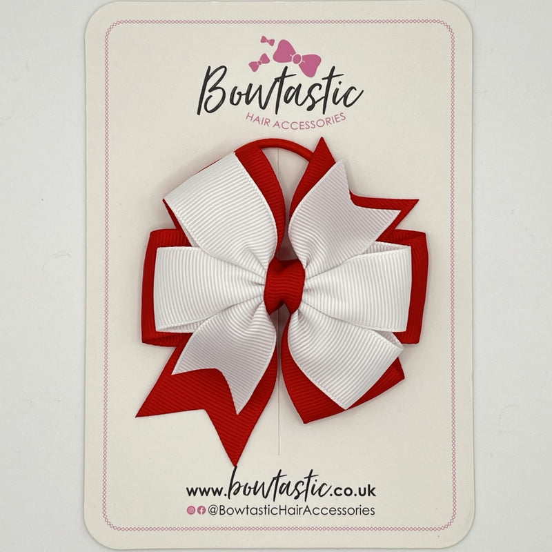 3 Inch Double Pinwheel Bow Thin Elastic - White & Red