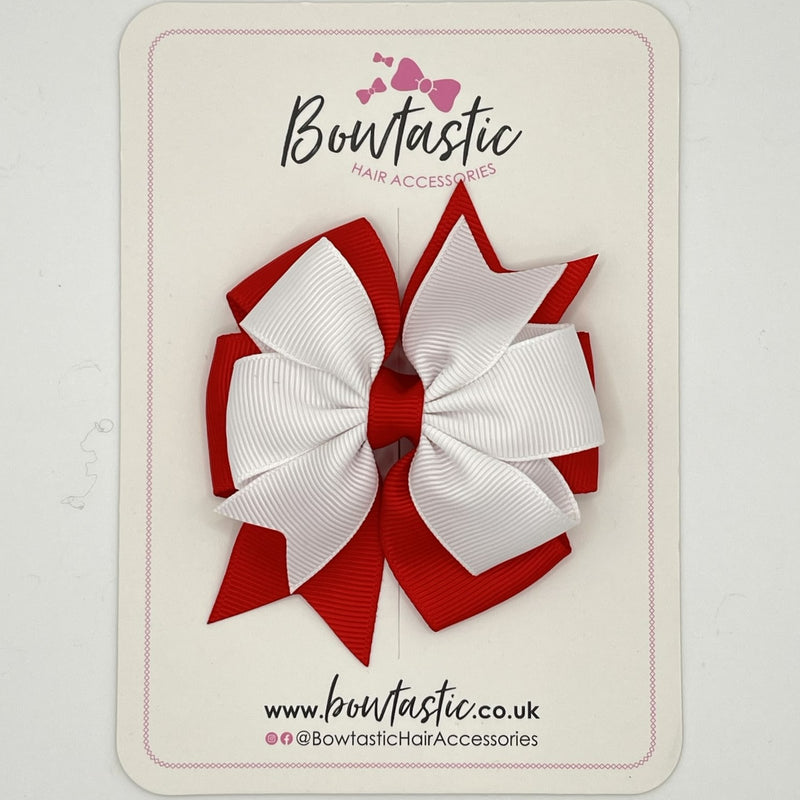 3 Inch Double Pinwheel Bow - White & Red