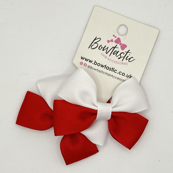 2.5 Inch Butterfly Bow Thin Elastic - White & Red - 2 Pack