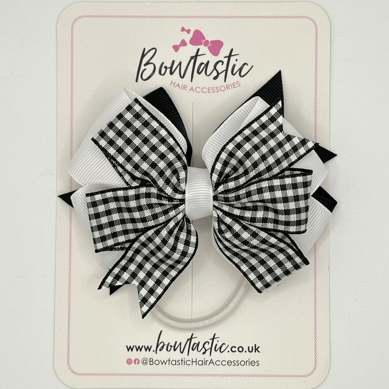 4 Inch 3 Layer Bow Bobble - Black & White Gingham